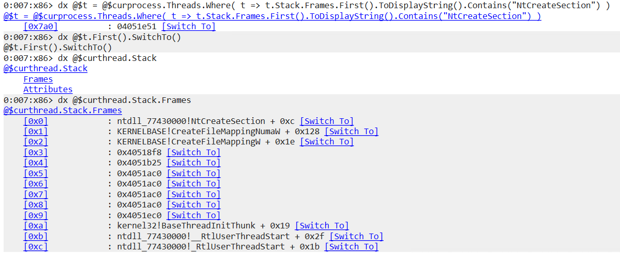 Retrieving the active thread in the memory dump