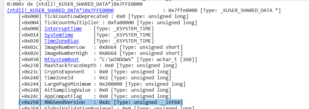 Validating the cryptographic seed initialization from WinDbg