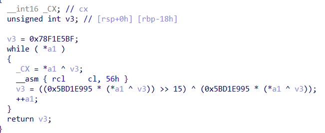 Disassembled hashing algorithm