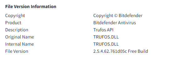 File version information of packed LATRODECTUS sample