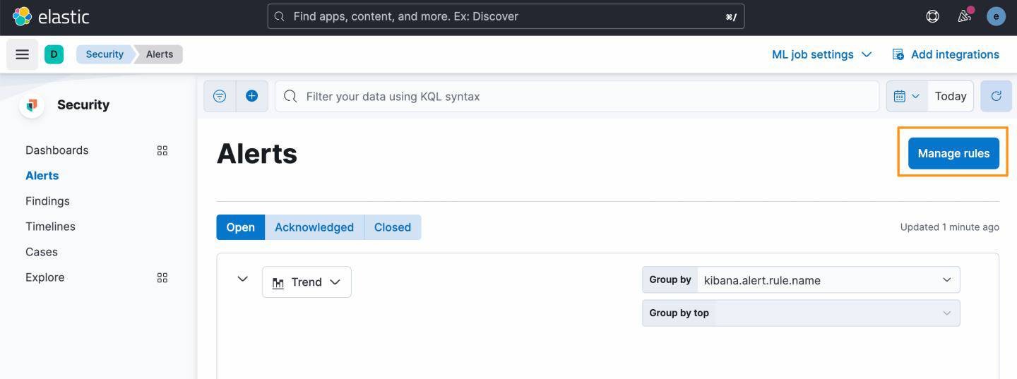 Access the Manage rules interface