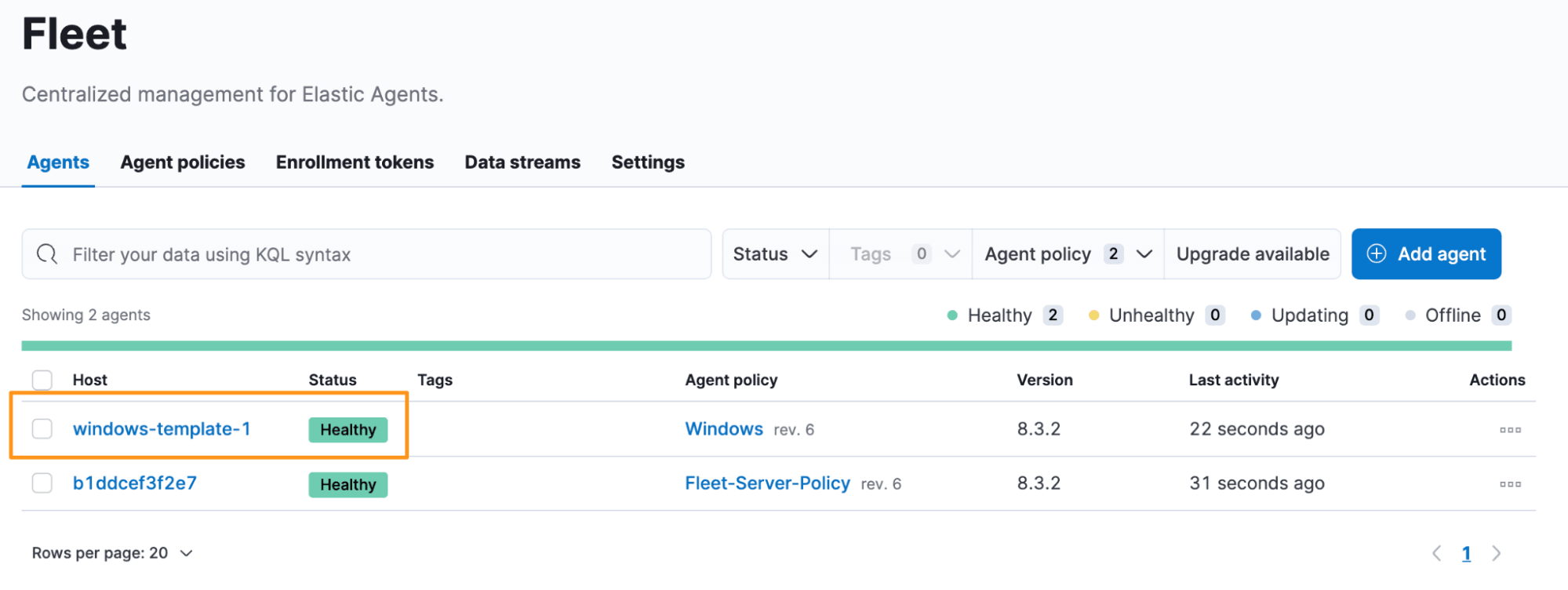 Verify Elastic Agent health