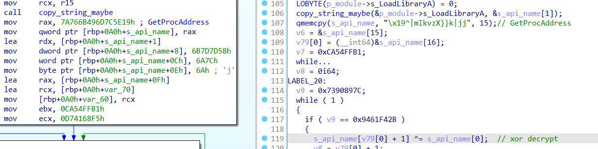 Pseudocode showcasing string obfuscation