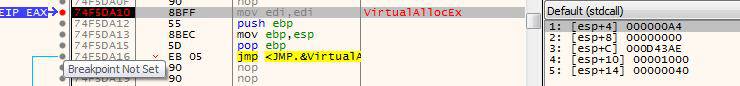 log.dll allocate RWX memory for the shellcode