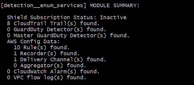 Figure 1 - Enumerating services using Pacu’s detection__enum_services module